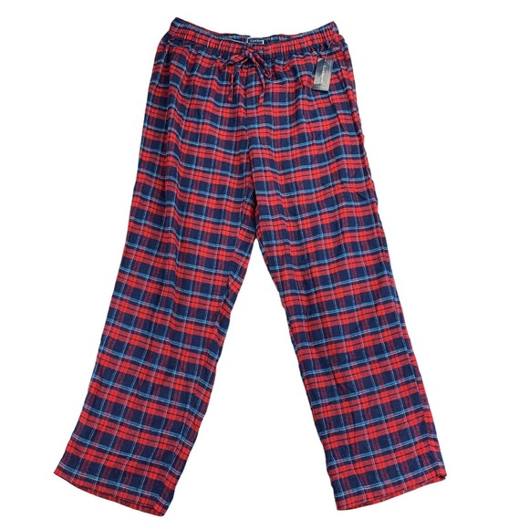 Club Room Mens Flannel Print Drawstring Pajama Pants Red Navy L - Picture 1 of 4